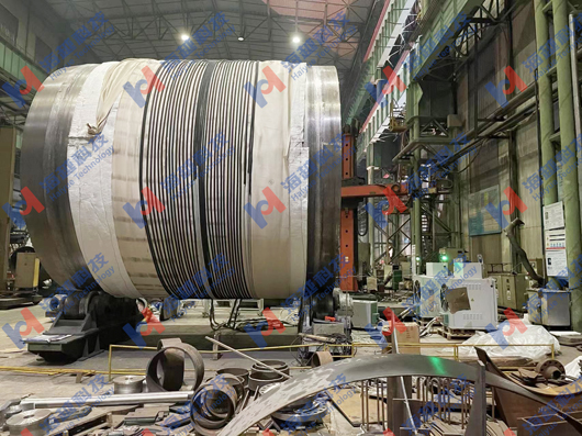 中頻感應器應用于外徑4624mm，壁厚212mm的工件熱處理。熱處理溫度620℃±14℃。